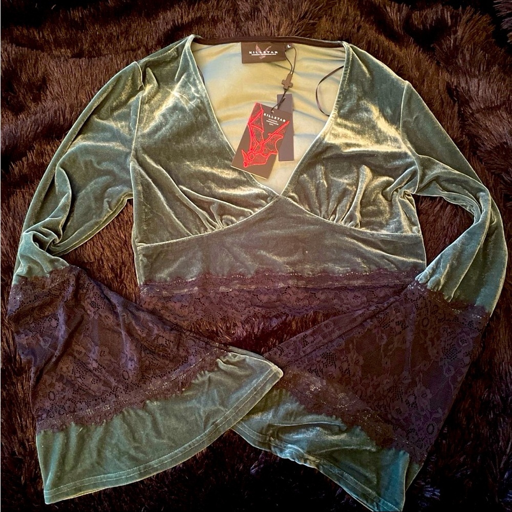 Killstar cropped blouse Emerald green